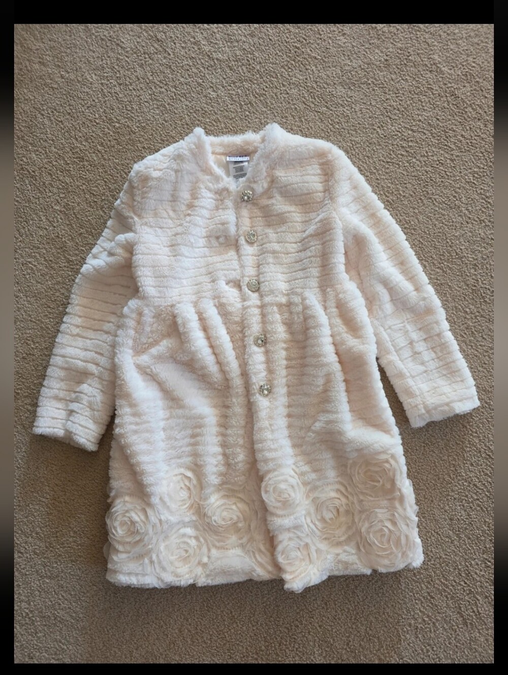 Girls' Cream Faux-Fur Flower Hem Coat - Blueberi Boulebard